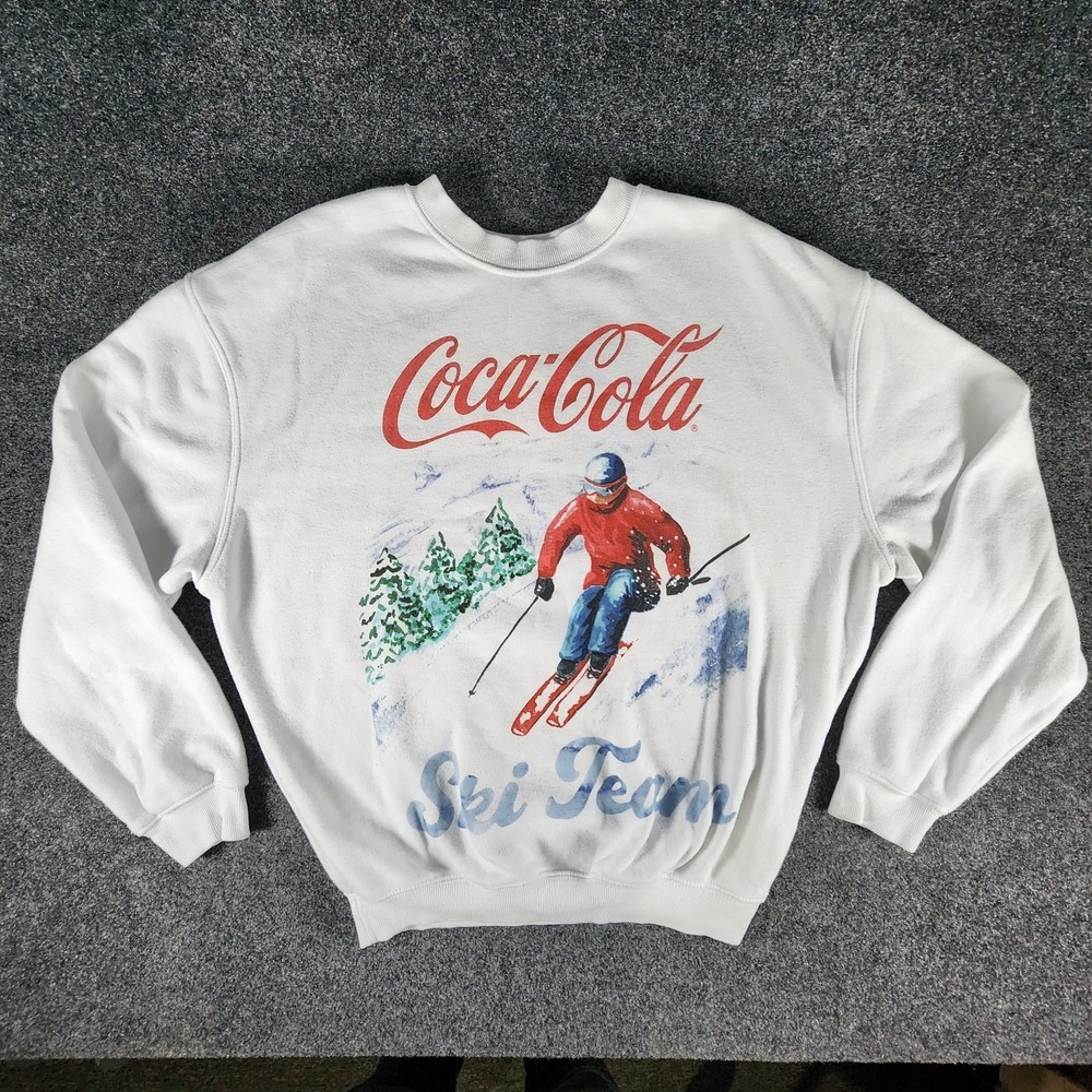 VTG 90's‎ Coca Cola Ski Team Graphic Winter Fleece Pullover Sweatshirt Size XS